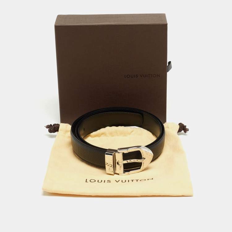 Pre Owned Louis Vuitton Black Taiga Leather Buckle Belt 90CM
