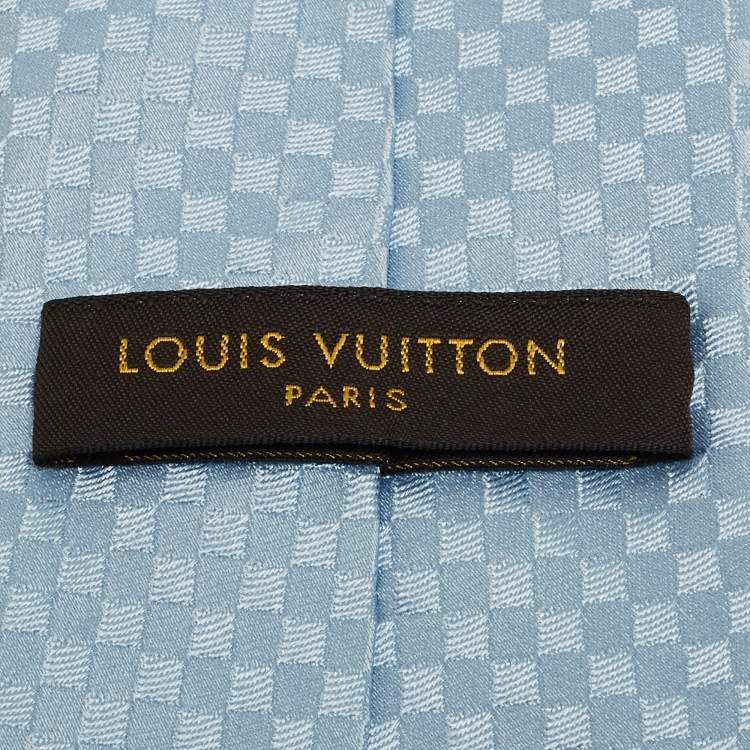 Pre Owned Louis Vuitton Light Blue Damier Checkerboard Pattern Silk Tie