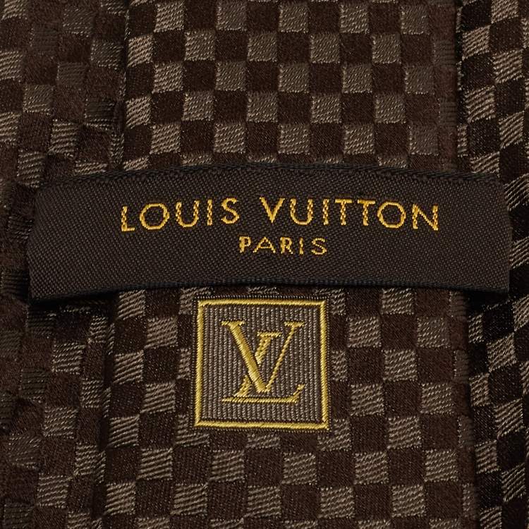 Pre Owned Louis Vuitton Brown Damier Checkerboard Pattern Silk Tie