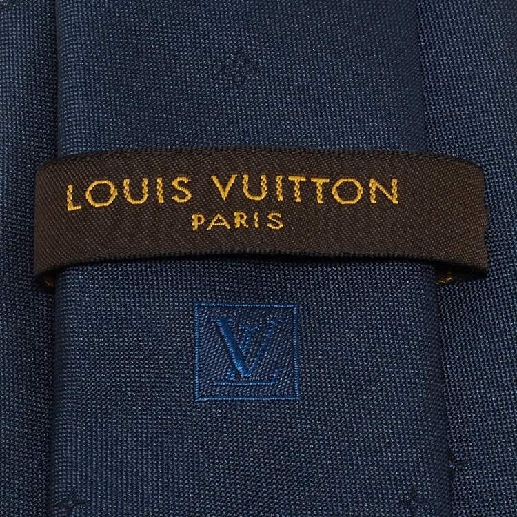 Pre Owned Louis Vuitton Navy Blue Logo Silk Tie