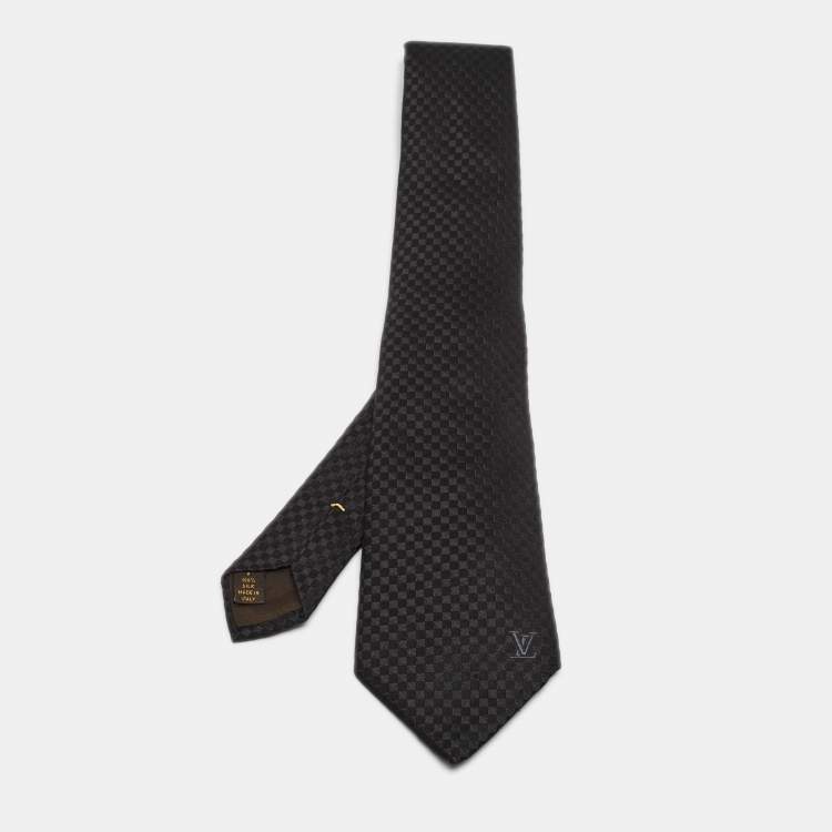 Pre Owned Louis Vuitton Black Damier Checkerboard Patterned Silk jacquard Tie