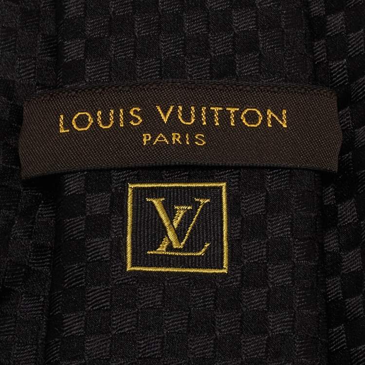 Pre Owned Louis Vuitton Black Damier Checkerboard Patterned Silk jacquard Tie