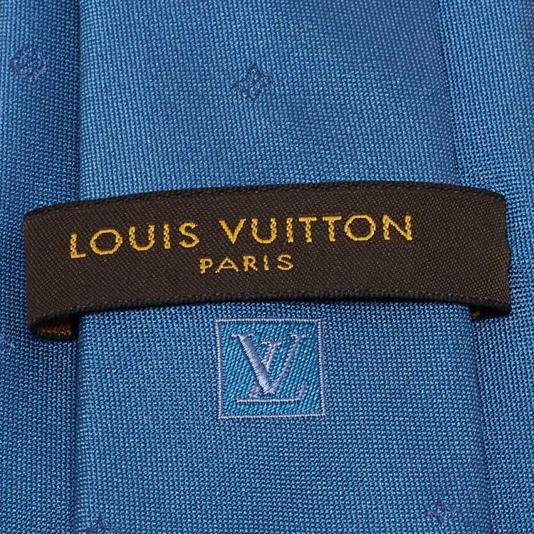 Pre Owned Louis Vuitton Blue Logo Silk Jacquard Tie 
