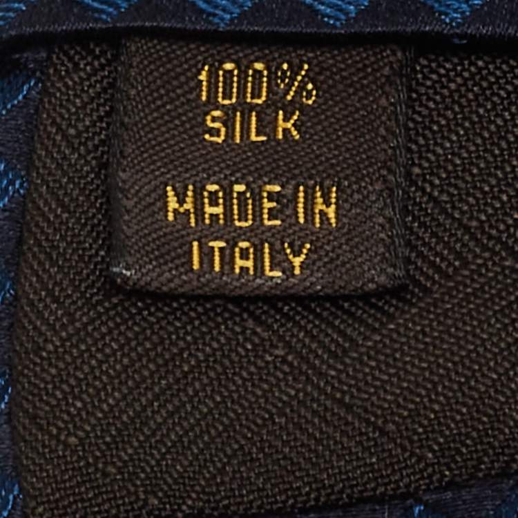 Pre Owned Louis Vuitton Navy Blue Two Tone Damier Silk Jacquard Tie