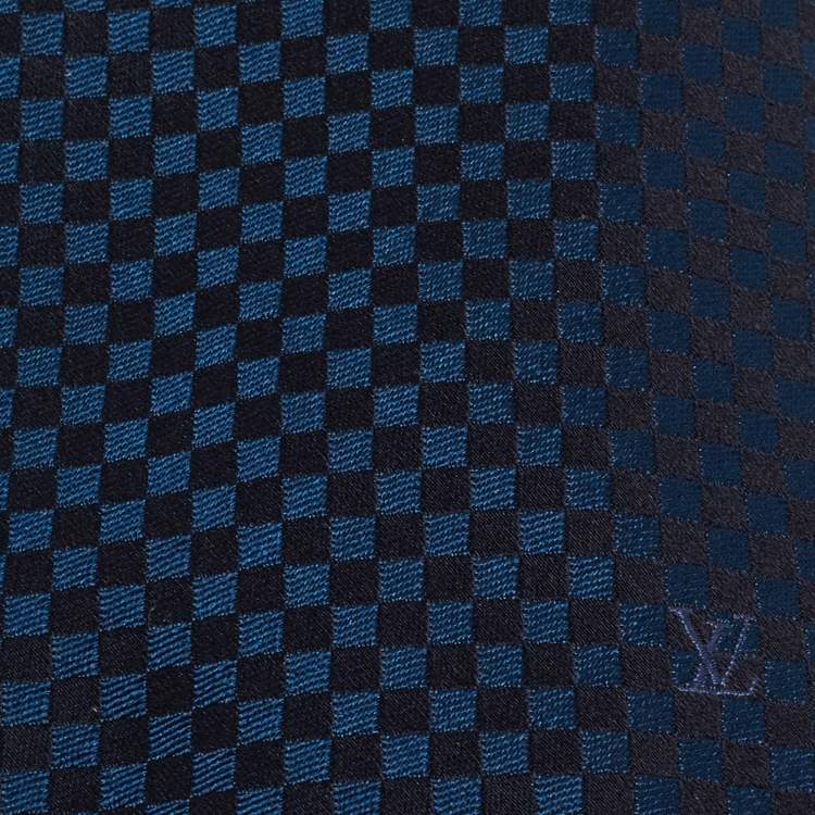 Pre Owned Louis Vuitton Navy Blue Two Tone Damier Silk Jacquard Tie