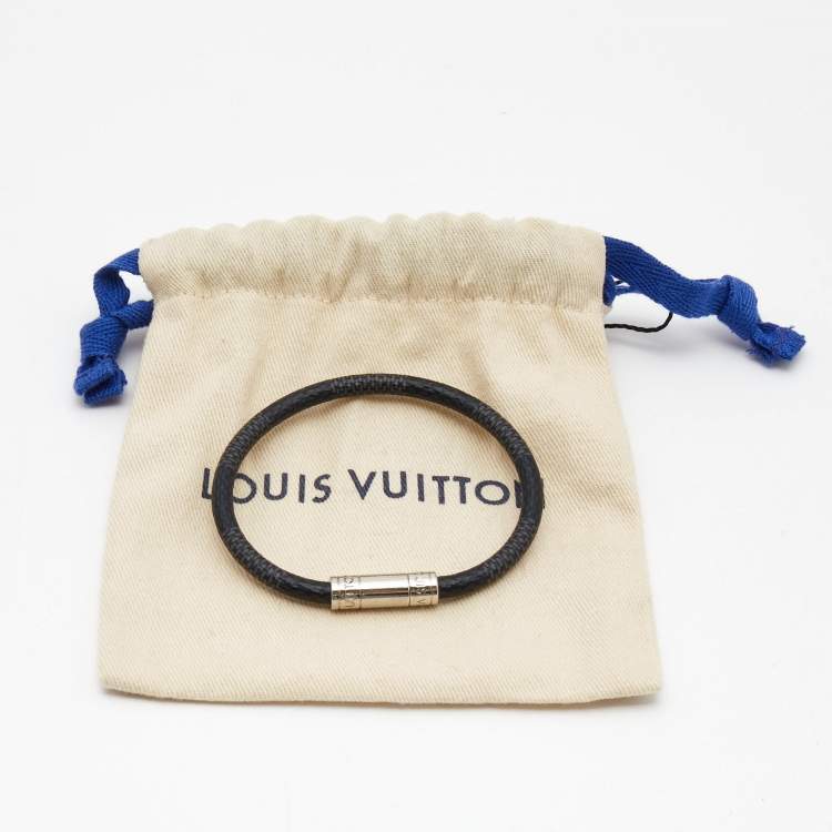 Pre Owned Louis Vuitton Canvas Damier Ebene Keep It Canvas Silver Tone Bracelet