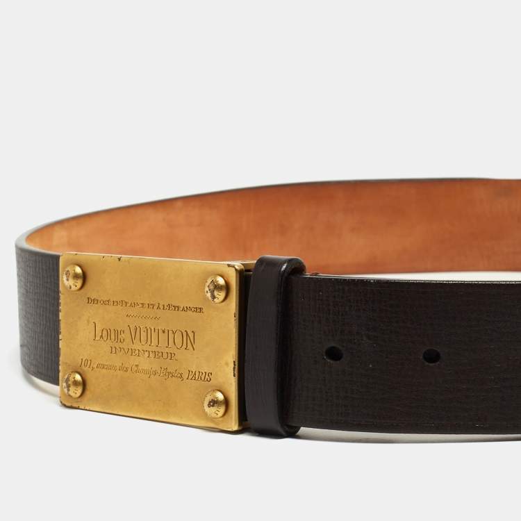 Pre Owned Louis Vuitton Dark Brown Leather Inventeur Belt 90CM