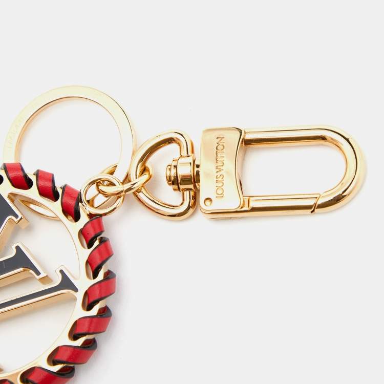 Pre Owned Louis Vuitton Gold Tone Red Leather & Enamel Logo Very Bag Charm & Key Chain