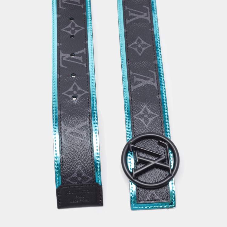 Pre Owned Louis Vuitton Monogram Eclipse and Antarctica Canvas LV Circle Reversible Belt 90 CM