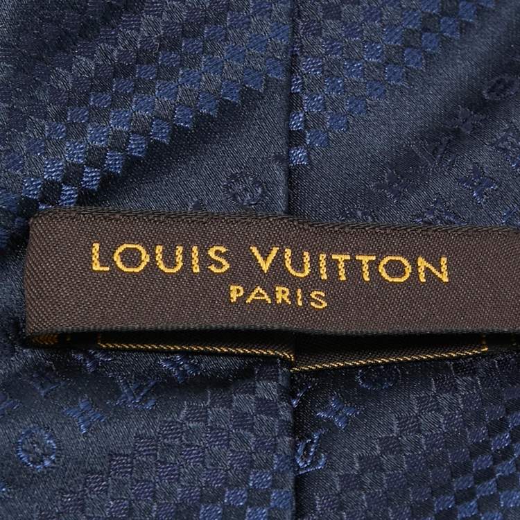 Pre Owned Louis Vuitton Navy Blue Diagonal Monogram Patterned Silk Traditional Tie