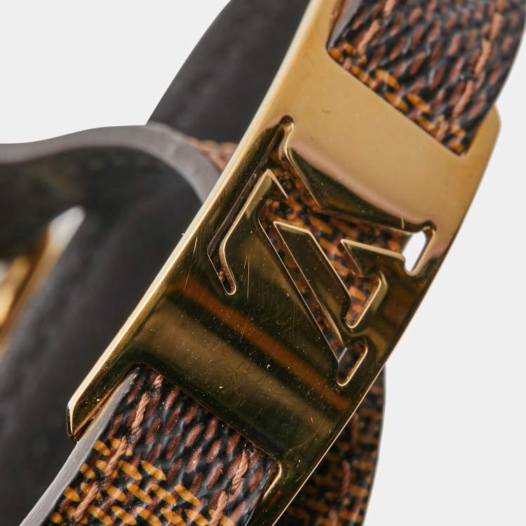 Pre Owned Louis Vuitton Sign It Brown Canvas Gold Tone Wrap Bracelet