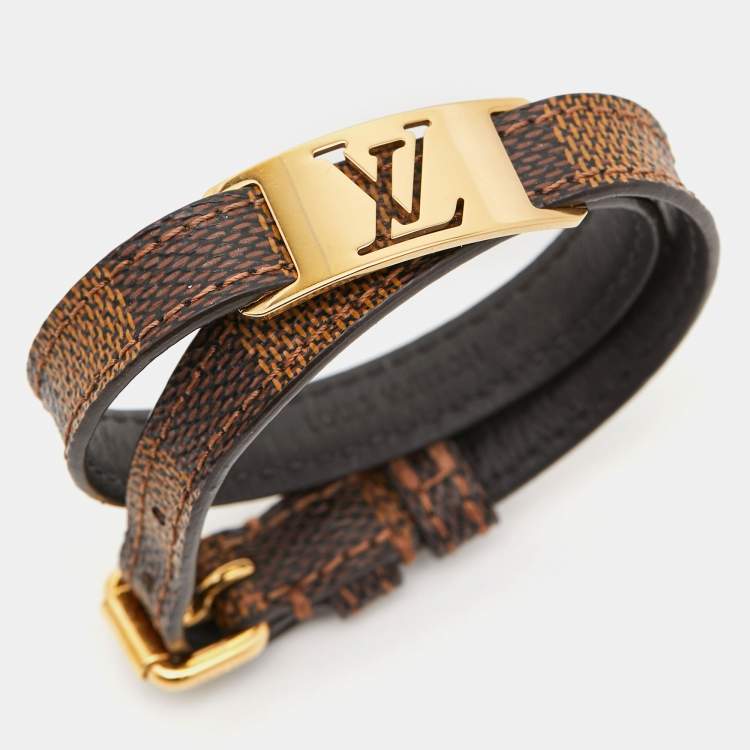 Louis Vuitton Sign It Brown Canvas Gold Tone Wrap Bracelet TLC