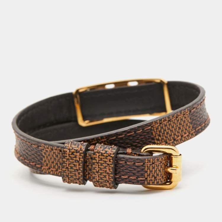 Pre Owned Louis Vuitton Sign It Brown Canvas Gold Tone Wrap Bracelet