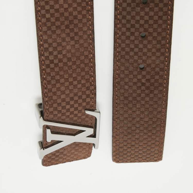 Pre Owned Louis Vuitton Brown Mini Damier Suede  LV Initiales Belt 90CM