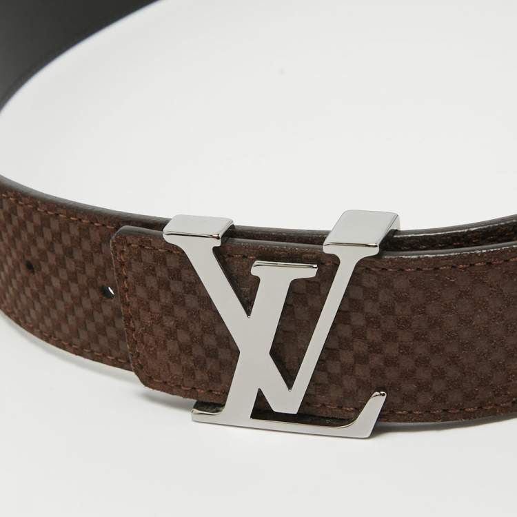 Pre Owned Louis Vuitton Brown Mini Damier Suede  LV Initiales Belt 90CM