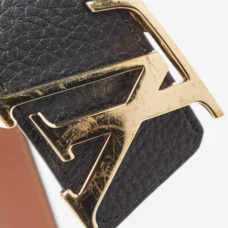 Pre Owned Louis Vuitton Black/Brown Taurillon Leather LV Initiales Belt Size 85 CM