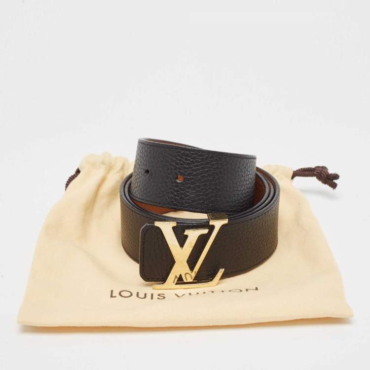 Pre Owned Louis Vuitton Black/Brown Taurillon Leather LV Initiales Belt Size 85 CM