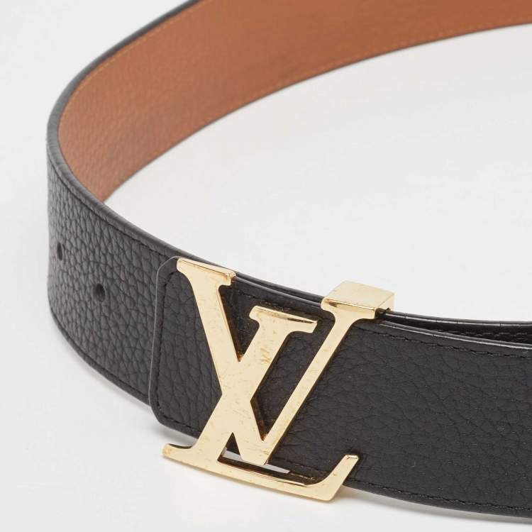 Pre Owned Louis Vuitton Black/Brown Taurillon Leather LV Initiales Belt Size 85 CM