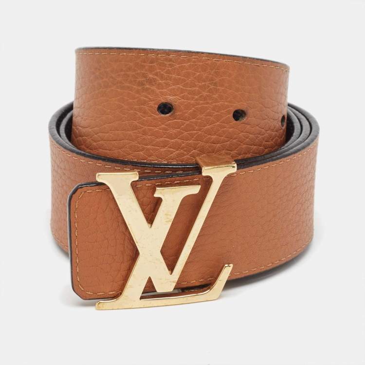 Pre Owned Louis Vuitton Black/Brown Taurillon Leather LV Initiales Belt Size 85 CM