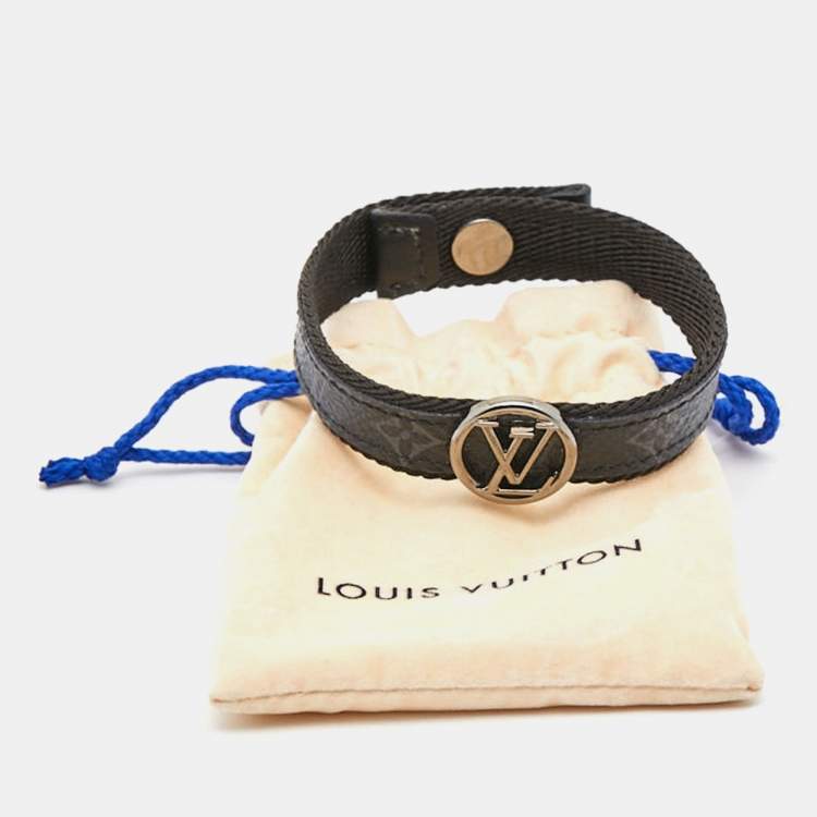 Pre Owned Louis Vuitton LV Circle Monogram Eclipse Canvas Gunmetal Tone Bracelet