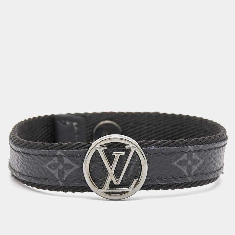 Pre Owned Louis Vuitton LV Circle Monogram Eclipse Canvas Gunmetal Tone Bracelet