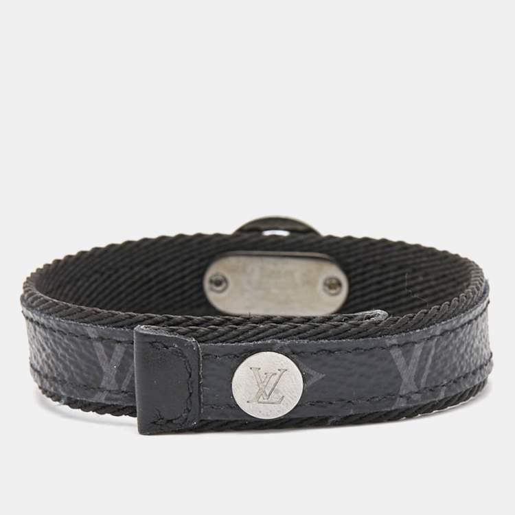 Pre Owned Louis Vuitton LV Circle Monogram Eclipse Canvas Gunmetal Tone Bracelet