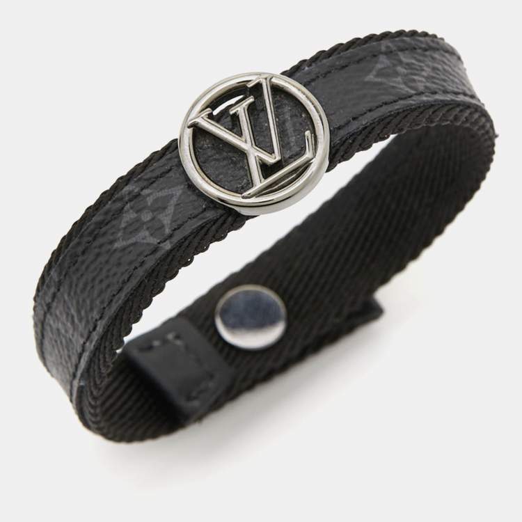 Pre Owned Louis Vuitton LV Circle Monogram Eclipse Canvas Gunmetal Tone Bracelet