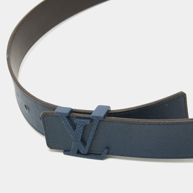 Pre Owned Louis Vuitton Blue Leather LV Intials Belt 90CM