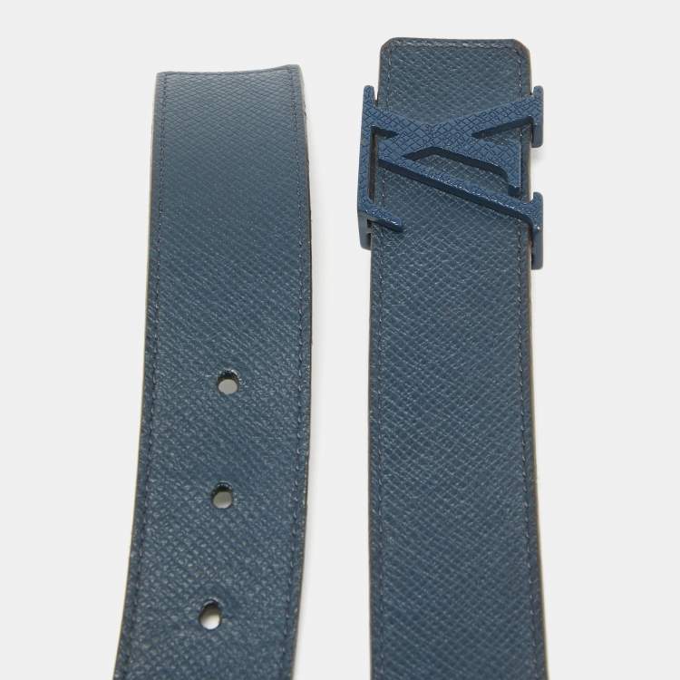 Pre Owned Louis Vuitton Blue Leather LV Intials Belt 90CM