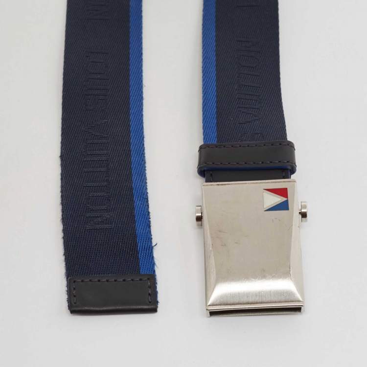 Pre Owned Louis Vuitton Navy Blue Canvas and Leather Buckle Belt 100CM