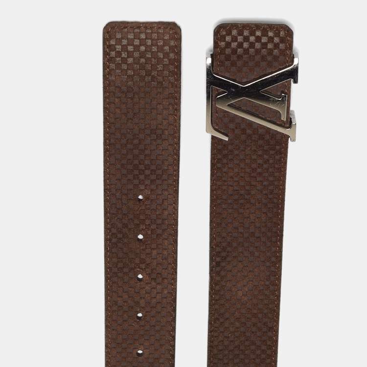 Pre Owned Louis Vuitton Moka Suede Mini Damier LV Initiales Belt 110 CM