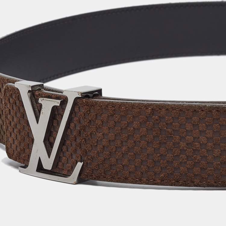 Pre Owned Louis Vuitton Moka Suede Mini Damier LV Initiales Belt 110 CM