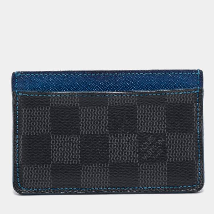 Pre Owned Louis Vuitton Blue Damier Graphite Canvas Card Holder 