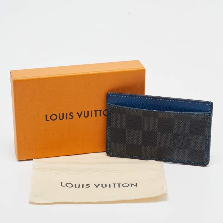 Pre Owned Louis Vuitton Blue Damier Graphite Canvas Card Holder 