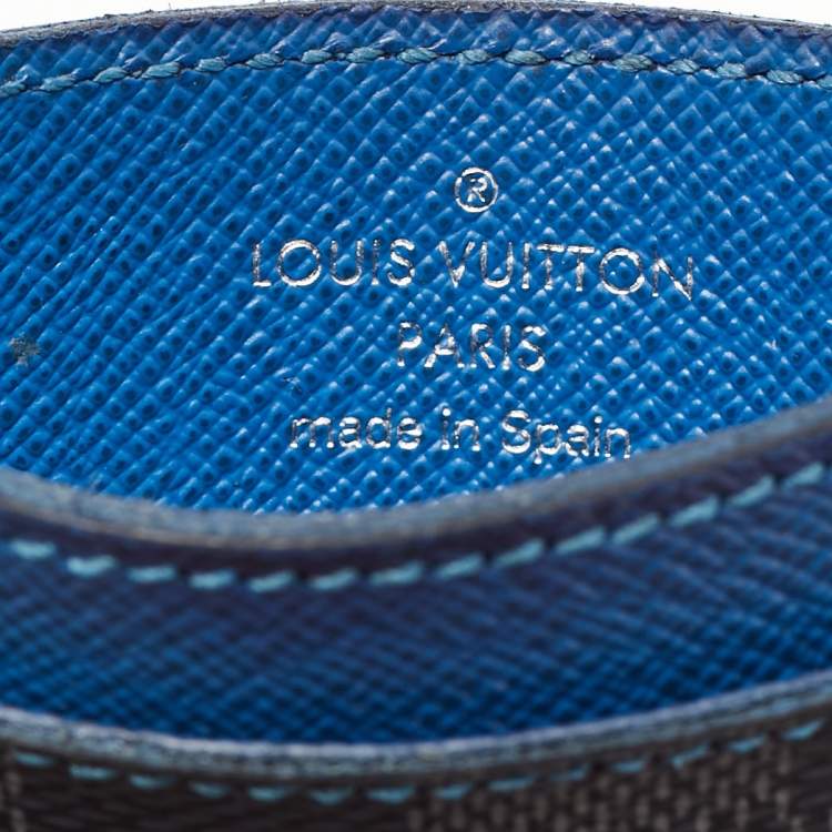 Pre Owned Louis Vuitton Blue Damier Graphite Canvas Card Holder 
