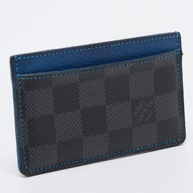 Pre Owned Louis Vuitton Blue Damier Graphite Canvas Card Holder 