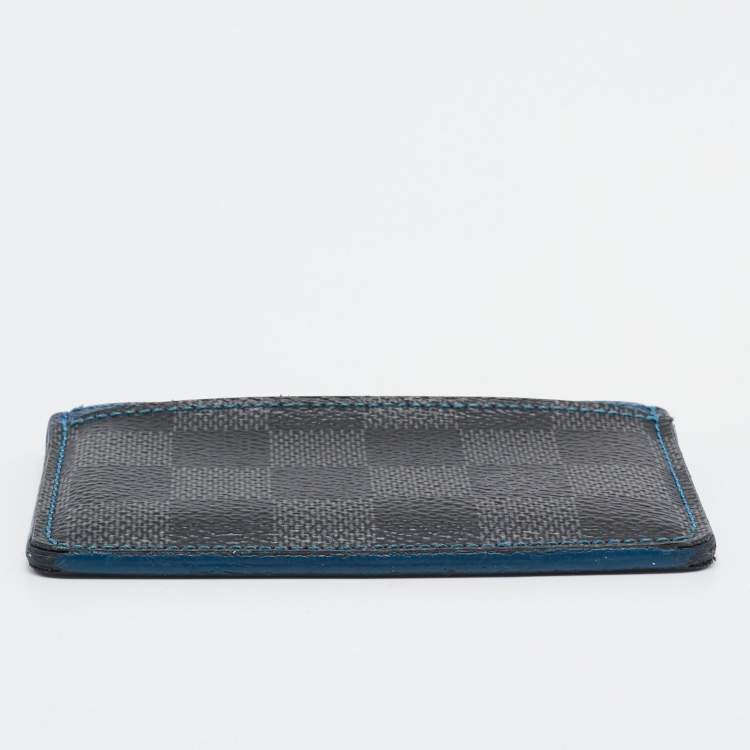 Pre Owned Louis Vuitton Blue Damier Graphite Canvas Card Holder 