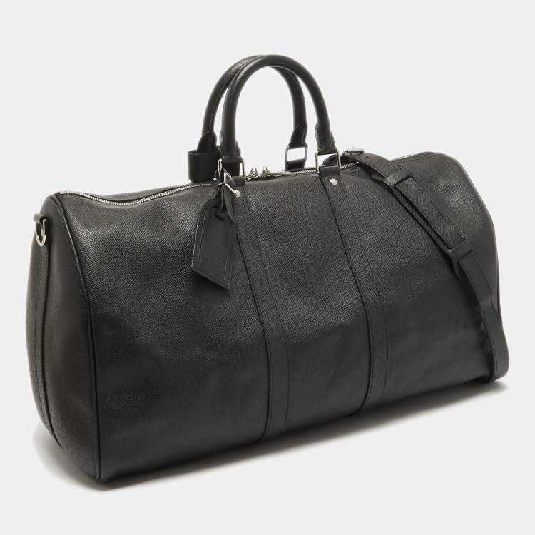 Pre Owned Louis Vuitton Black Leather Leather Keepall Bandoulière 50 Bag