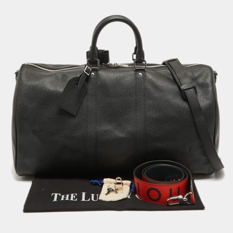 Pre Owned Louis Vuitton Black Leather Leather Keepall Bandoulière 50 Bag