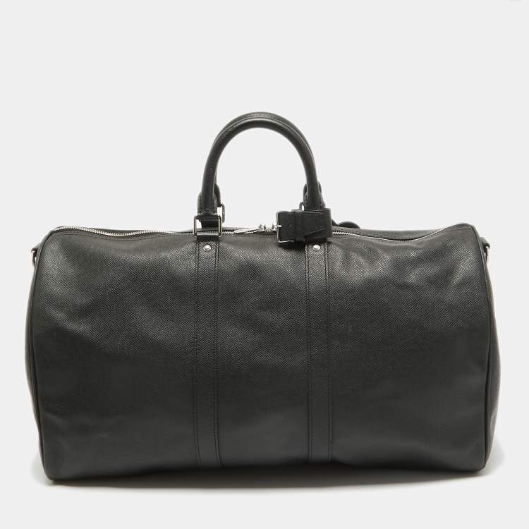 Pre Owned Louis Vuitton Black Leather Leather Keepall Bandoulière 50 Bag