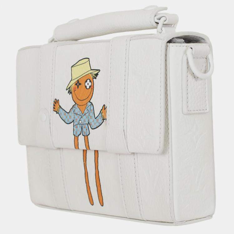 Pre Owned Louis Vuitton White Lambskin Leather Scarecrow Flap Soft Messenger Trunk