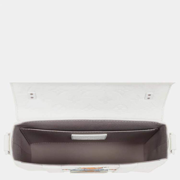 Pre Owned Louis Vuitton White Lambskin Leather Scarecrow Flap Soft Messenger Trunk