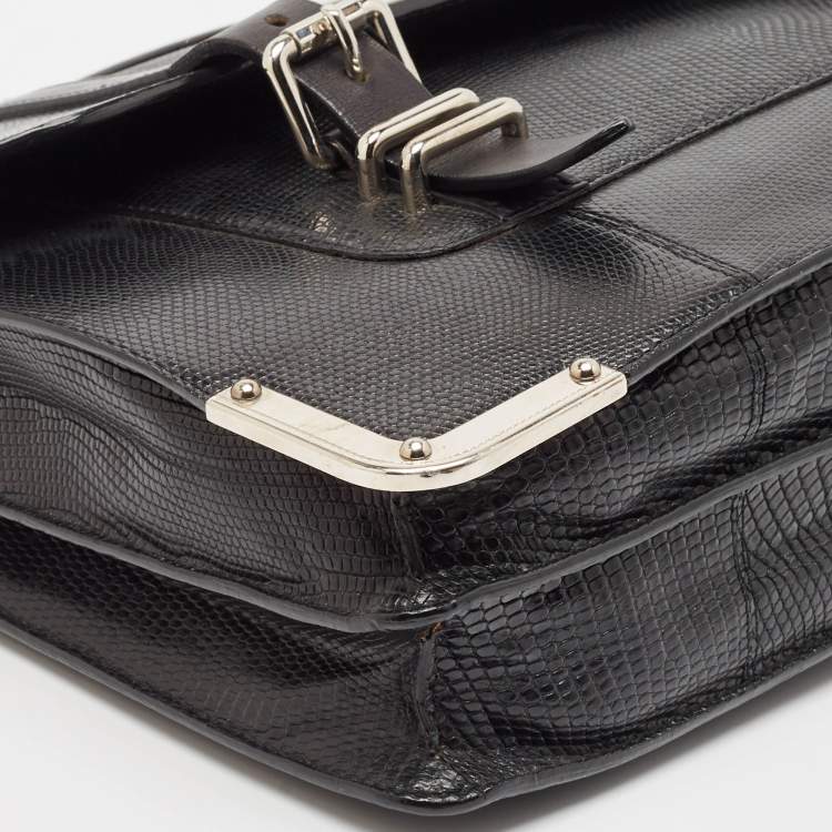 Pre Owned Louis Vuitton Black Lizard Larry Briefcase Bag