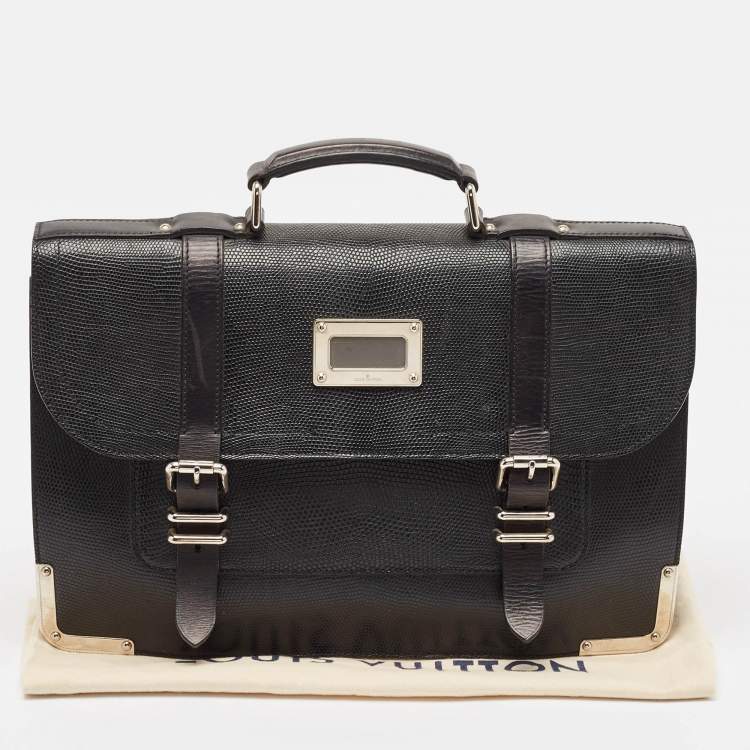Pre Owned Louis Vuitton Black Lizard Larry Briefcase Bag