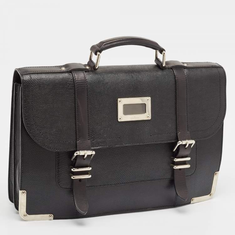 Pre Owned Louis Vuitton Black Lizard Larry Briefcase Bag