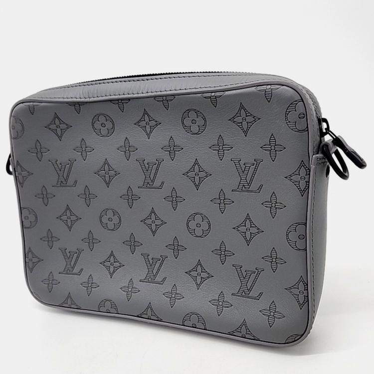 Pre Owned Louis Vuitton Grey Leather Shadow Duo Messenger Bag