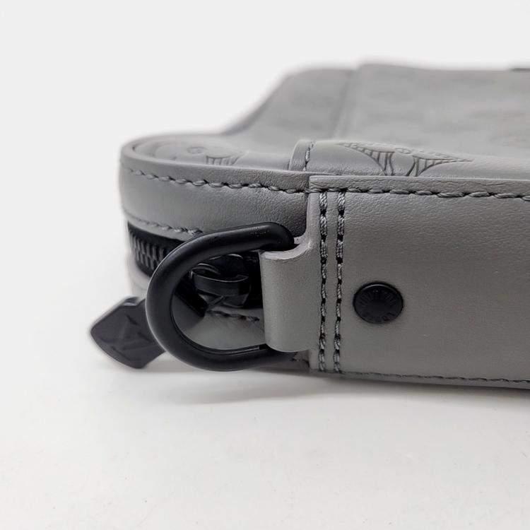 Pre Owned Louis Vuitton Grey Leather Shadow Duo Messenger Bag