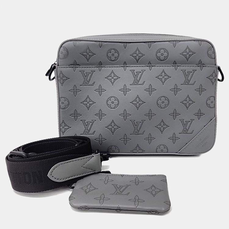 Pre Owned Louis Vuitton Grey Leather Shadow Duo Messenger Bag