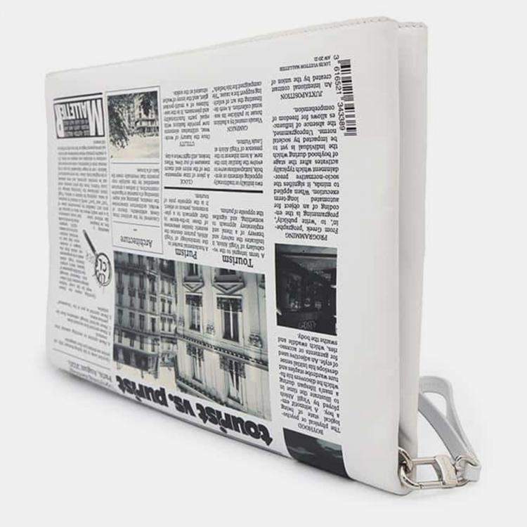Pre Owned Louis Vuitton White Leather Newspaper Clutch 