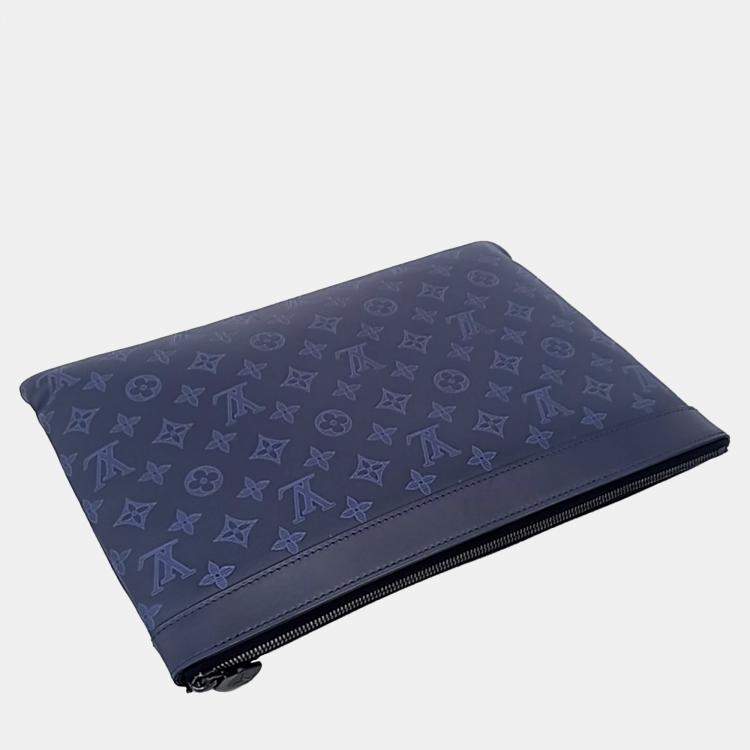 Pre Owned Louis Vuitton Gray Blue & Sky Blue Leather Discovery Pochette Clutch Bag
